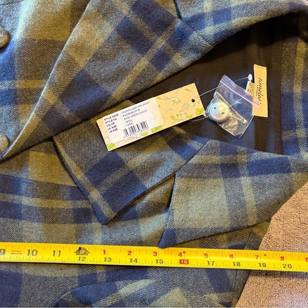 Timeless London Sage Green Check Cropped 1950’s Double Breasted Jacket Size 14 - Picture 5 of 6